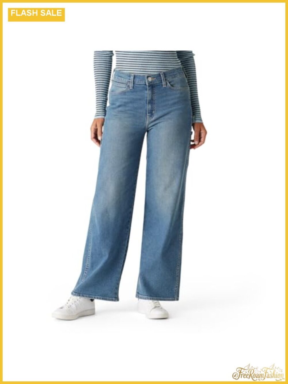 Mid-Rise Wide Leg Stretch Denim Jean with Utility Detailing